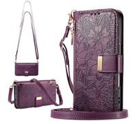 Funda Flor para Huawei Pura 80 Pro, Carcasa magnética con Correa Cruzada, Bolso de Mano con Bolsillo y Cremallera para Huawei Pura 80 Pro-Morado