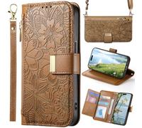 Funda Flor para OPPO A6s Pro 5G, Carcasa magnética con Correa Cruzada, Bolso de Mano con Bolsillo y Cremallera para OPPO A6s Pro 5G-Marrón