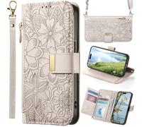 Funda Flor para OPPO Reno 15F, Carcasa magnética con Correa Cruzada, Bolso de Mano con Bolsillo y Cremallera para OPPO Reno 15F-Gris
