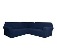 Funda for sofá esquinero en Forma de L elástica 3 Piezas | 85% Poliéster 15% Elastano | Protector Muebles Antideslizante con Bolsillos | Lavable for seccional(Navy Blau,5-Sitzer)