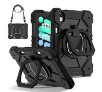 Funda For Tableta Compatible con iPad Mini 7 (A17 Pro) 2024/Mini 6 de 8,3", Resistente, a Prueba de Golpes, con Soporte Giratorio de 360 Grados, Correa de Mano y Correa de Hombro.(Black+Black)