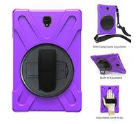 Funda Galaxy Tab S4 10.5, Hybrid Tres Capas Funda Carcasa Protector con Correa de Bandolera y Mano, 360 Rotación Kickstand para Samsung Galaxy Tab S4 10.5 Inch 2018 (Morado)
