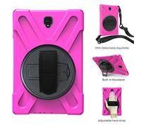 Funda Galaxy Tab S4 10.5, Hybrid Tres Capas Funda Carcasa Protector con Correa de Bandolera y Mano, 360 Rotación Kickstand para Samsung Galaxy Tab S4 10.5 Inch 2018 (Rosa roja)
