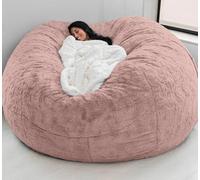 Funda gigante de piel sintética para silla de puf para adultos y niños, funda de sofá cama suave y esponjosa, redonda de 5 pies