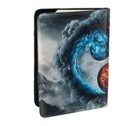 Funda grande para pasaporte con estampado de Yin y Yang Tai Chi de fuego y hielo, para colgar en la pared, funda de viaje de piel sintética para pasaporte, para hombres y mujeres, 6.5 pulgadas, Black