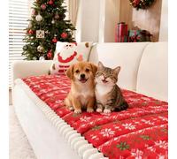 Funda Gruesa de Felpa para sofá, Funda Protectora navideña para Perros y Gatos, Decorativa Antideslizante y Lavable a máquina para sofás de Mascotas, Festiva roja. Red 70×70cm(28"×28")
