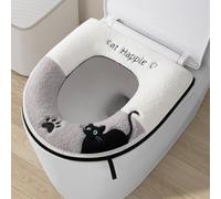 Funda gruesa para asiento de inodoro en forma de U, fibra de poliéster de felpa suave con cremallera para una fácil instalación y extracción, almohadilla lavable y reutilizable para la mayoría de