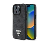 Guess - Funda para iPhone 16 Pro Max, con licencia oficial, funda de piel sintética 4G, logotipo de metal con funda protectora de strass diseñada para iPhone 16 Pro Max, 6.9 pulgadas, color negro
