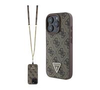 Funda Guess 4G Rhinestone Triangle con correa - iPhone 16 Pro Marrón