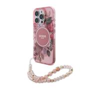 Funda Guess IML Flores con Correa Perla MagSafe Rosa - iPhone 16 Pro Max