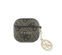 Funda Guess para AirPods 4 de Polipiel Marrón con Logo y Charm de Piedras
