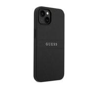 Funda Guess Saffiano Metal Logo Stripes Negra - iPhone 14 Plus