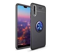 Funda Huawei P20, CHcase 360 Grados Giratorio Ring Grip [Soporte Kickstand] Slim Soft Case Cover Carcasa Protectora de TPU con Soporte Magnetic Car Mount Function para Huawei P20 -Negro + Azul