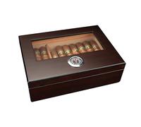 Funda Humidor para cigarros con higrómetro y humidificador, Caja para cigarros Hecha a Mano de Madera de Cedro para cigarros de Viaje portátil con Parte Superior de Cristal Que Contiene 20-30 Puros