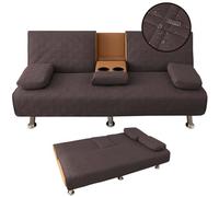 Funda impermeable Click Clack para sofá cama, acolchada, convertible, plegable, para sofá de 3 plazas, 2 reposabrazos extraíbles, 1 portavasos, café oscuro, juego de 2