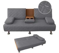 Funda impermeable Click Clack para sofá cama de 3 plazas, acolchada, con reposabrazos extraíbles, portavasos, color gris (2 juegos)