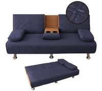 Funda impermeable Click Clack para sofá cama de 3 plazas, acolchada, convertible, plegable, con reposabrazos y portavasos (azul marino, 2 juegos)