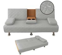 Funda impermeable Click Clack para sofá cama de 3 plazas, funda de futón convertible con reposabrazos y portavasos, juego de 4 unidades (gris claro)