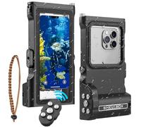 Funda impermeable para teléfono, IP68, funda de buceo impermeable con controlador Bluetooth, universal para iPhone 17-11 y Galaxy S24-S22, protección de 50 pies para esnórquel y natación, color negro