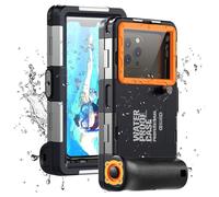 Funda Impermeable Universal IPX8 para Buceo Profesional 15M - Compatible con iPhone, Samsung, Xiaomi - Carcasa Estanca para Snorkel, Surf y Fotografía Subacuática (Negro y Naranja)