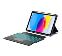 Funda iPad 10/11 Generación con Teclado Touchpad, Teclado 3 Canales Bluetooth Español Ñ Retroiluminado 7 Colores Magnéticamente Soporte Retrato/Paisaje para iPad 10 2022 10.9"/11 A16 2025 11", Ngero