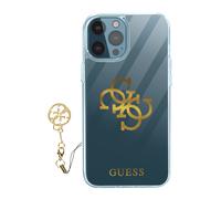 Funda iPhone 12 Pro Max 2 Materiales 4G Charms Guess Transparente Logo Dorado