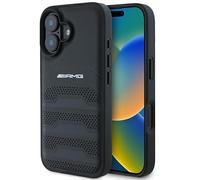 Funda IPHONE 16 Mercedes AMG Cuero Auténtico Agujereado Negro Logo