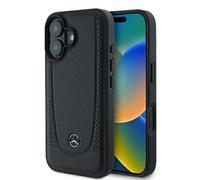 Funda iPhone 16 Plus Mercedes Cuero Verdadero Negro Logo Estrella