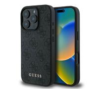 Funda iPhone 16 Pro Guess Cuero Sintético Gris Con Patrón Logo Dorado