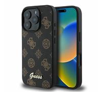 Funda iPhone 16 Pro Guess Cuero Sintético Negro Dorado MagSafe Con Logo