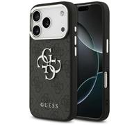 Funda iPhone 17 Pro Cuero Sintético Guess Gris Gran Logo Metal Plateado