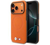 Funda iPhone 17 Pro Max BMW MagSafe Cuero Sintético Naranja Logo Metal