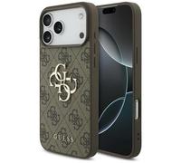Funda IPhone 17 Pro Max Cuero Sintético Guess Marrón Gran Logo Metalizado Dorado