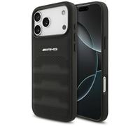 Funda iPhone 17 Pro Max De Cuero Verdadero Perforada Mercedes AMG Negro Logo