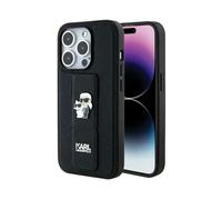Funda Karl Lagerfeld Gripstand Saffiano Karl & Choupette Pins, Negra - iPhone 14 Pro Max