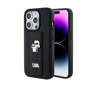 Funda Karl Lagerfeld Gripstand Saffiano Karl & Choupette Pins, Negra - iPhone 15 Pro Max