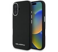 Funda Karl Lagerfeld Saffiano MagSafe para iPhone 16, color negro.