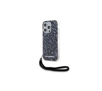 Funda Karl Lagerfeld Zebra para iPhone 15 Pro Max con correa, color morado.