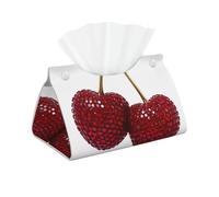 Funda larga para caja de pañuelos de cerezas de piedras preciosas, cuero PVC impermeable, soporte decorativo plegable para pañuelos para el hogar, oficina, coche y baño