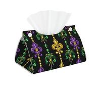 Funda larga para caja de pañuelos Mardi Gras Fleur De Lis de cuero para caja de pañuelos para baño, salones, oficina, dormitorio