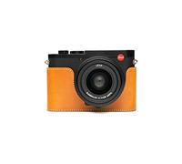 Funda Leica Q2, Zakao hecha a mano de piel auténtica auténtica para la mitad de la cámara Leica Q2 versión inferior de apertura con correa de mano (amarillo)