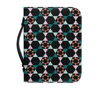 Funda Libro Geometría Verde Funda Bíblica De Cuero Pu, Lavable Duradera Cremallera Y Muchos Bolsillos Interiores Funda Protectora Para Libros Mujeres Y Hombres 28.5x5.9cm