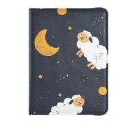 Funda ligera de piel para tarjeta de identificación de vacunación con diseño de ovejas y lunas, color negro