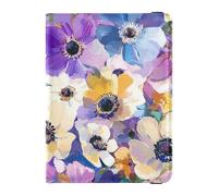 Funda ligera para pasaporte y tarjeta de vacunación con diseño de flores y pintura al óleo blanca y morada, Flores de pintura al óleo blancas y moradas, 1 size