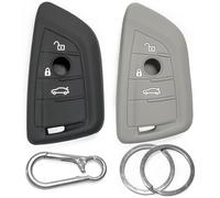 Funda Llave Coche Silicona 2 uds para BMW 1 2 3 4 5 6 7 Series 2008-2020, X1 X2 X3 X4 X5 X6 2010-2022 - 3 Botones Llave con Mando Carcasa Antideslizante, Click&Fit Negro&Gris