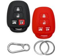 Funda Llave Coche Silicona para Toyota Yaris RAV4 Corolla 11-19 - 2 uds Carcasa Llave 4 Botones Camry Highlander Avalon - Protector Antideslizante Click&Fit Negro+Rojo