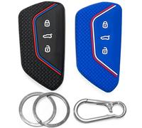 Funda Llave Coche Silicona para VW Golf Mk8 Polo Tiguan ID3 ID4 para Skoda Octavia Kodiaq Seat - 2uds Carcasa Llave 3-B - Protector Click&Fit Negro+Azul