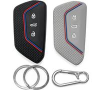 Funda Llave Coche Silicona para VW Golf Mk8 Polo Tiguan ID3 ID4 para Skoda Octavia Kodiaq Seat - 2uds Carcasa Llave 3-B - Protector Click&Fit Negro+Gris