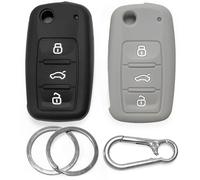 Funda Llave Coche Silicona para VW Golf Polo Passat Tiguan Jetta 99-16 para Skoda Octavia Fabia Seat Ibiza - 2uds Carcasa Llave 3-B - Protector Click&Fit Negro+Gris