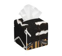 Funda Lumbar de Cuero de Lujo con diseño Tribal afrocéntrico, Porta pañuelos Cuadrado de Cuero con Tapa elevable para decoración del hogar y la Oficina.